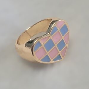 Geometric Gold and Pink Heart Ring